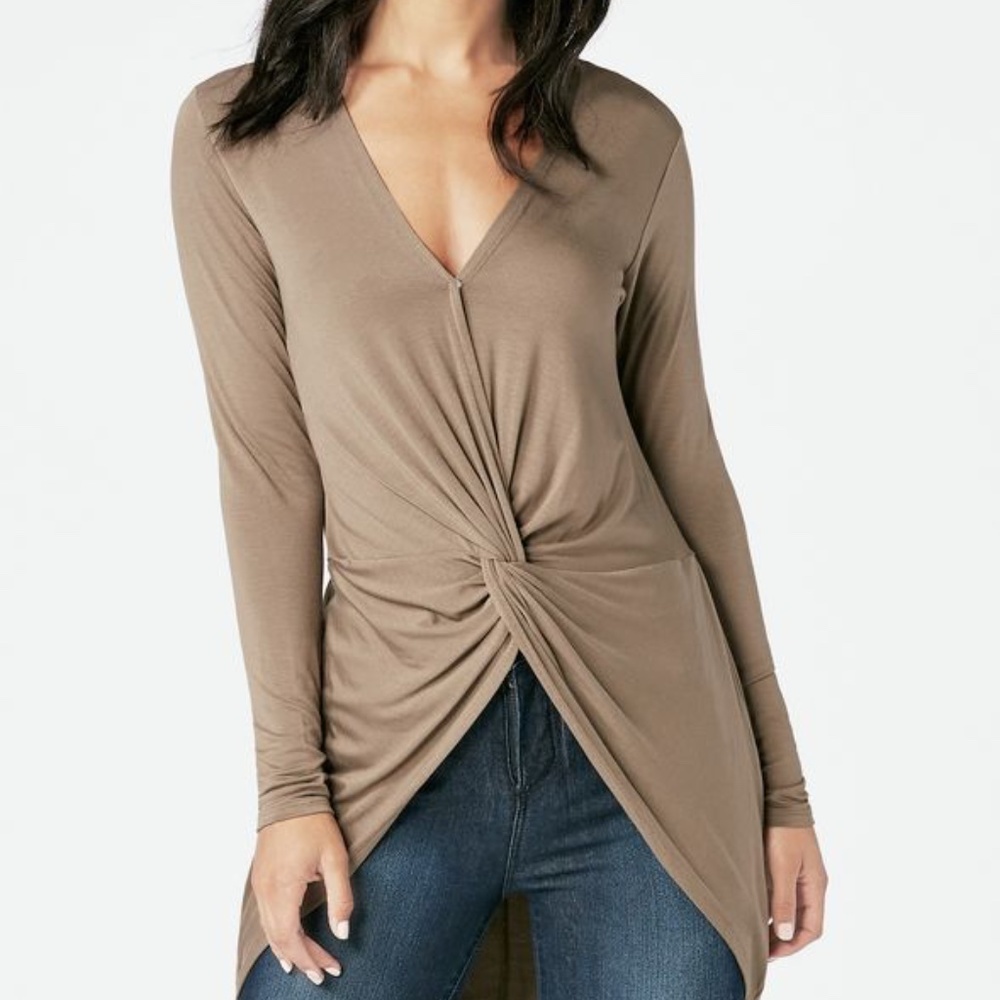 JustFab - Wrap Front Tunic Top - Mushroom - S